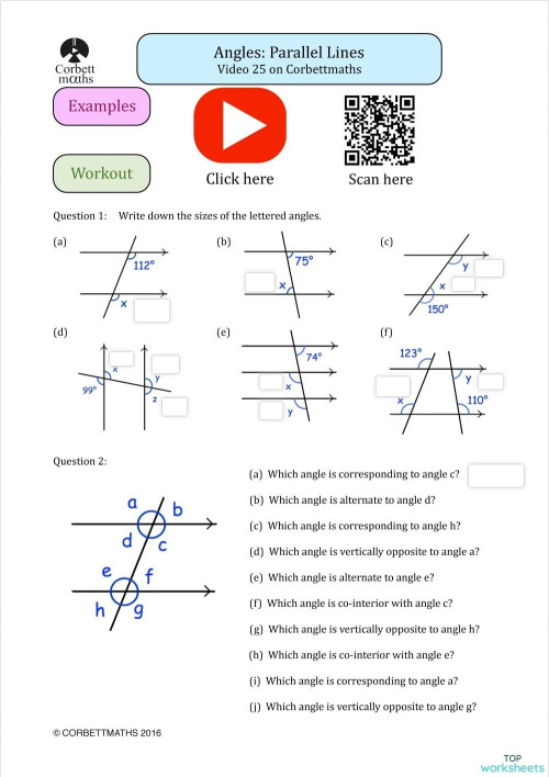 Angle in Parallel Line. Lembar kerja interaktif | TopWorksheets