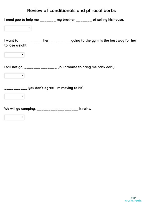 Review of conditionals and phrasal berbs. Interactive worksheet ...
