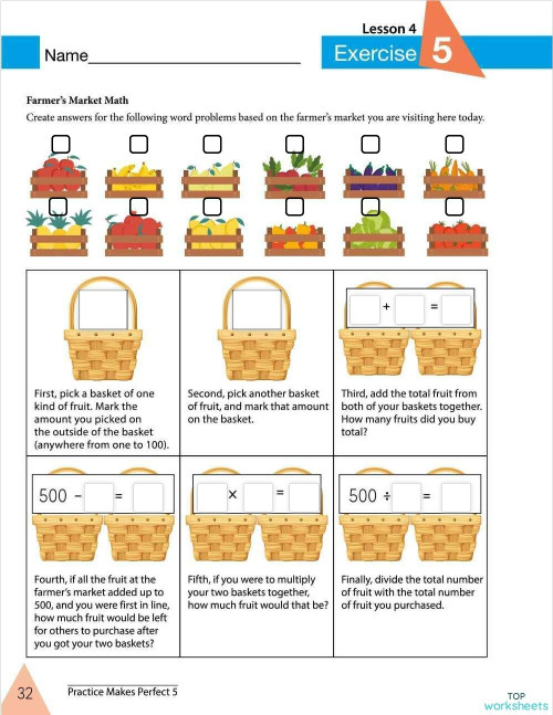 Lesson 4 Farmer's Market Math Pg 32. Interactive worksheet TopWorksheets