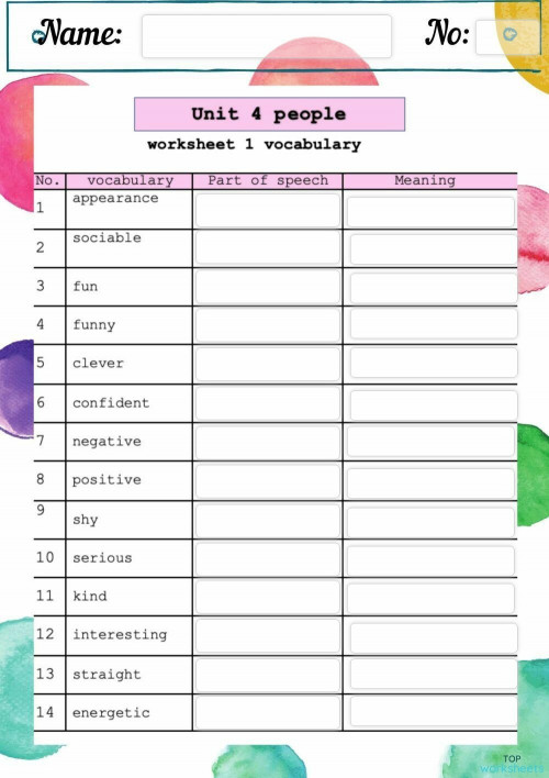 WS 1 Unit 4 Peple. Interactive worksheet | TopWorksheets