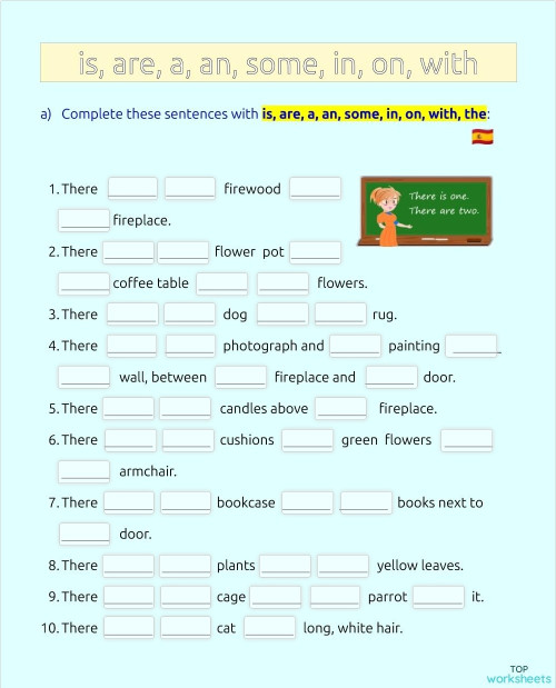 Is, are, a, an, some, in, on, with. Interactive worksheet | TopWorksheets