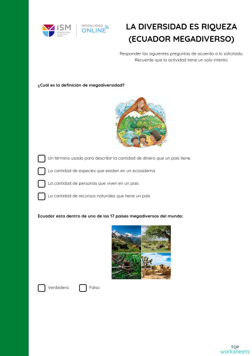 LA DIVERSIDAD ES RIQUEZA (ECUADOR MEGADIVERSO). Ficha interactiva