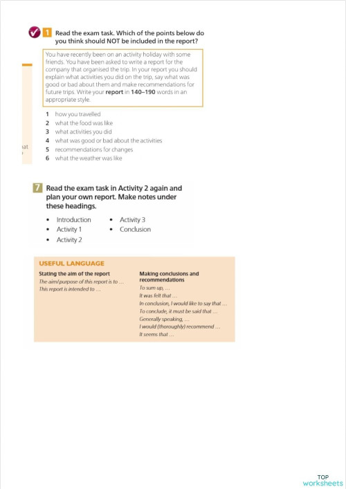 Writing a report. Interactive worksheet | TopWorksheets