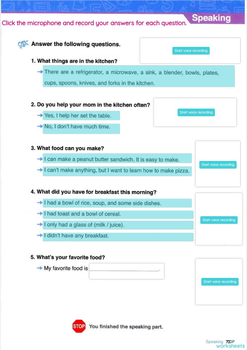 Unit 3-[ Speaking]Things in the kitchen - S1B3. Interactive worksheet ...