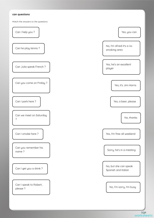 Questions with CAN. Interactive worksheet TopWorksheets