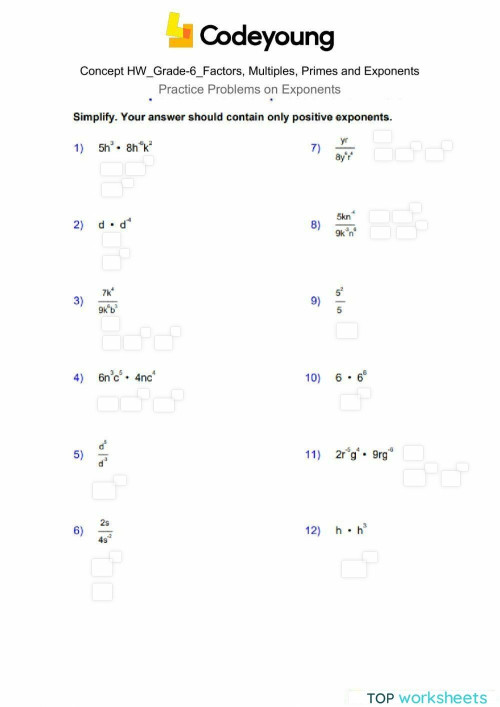 Practice Problems on Exponents Concept HW. Interactive worksheet ...