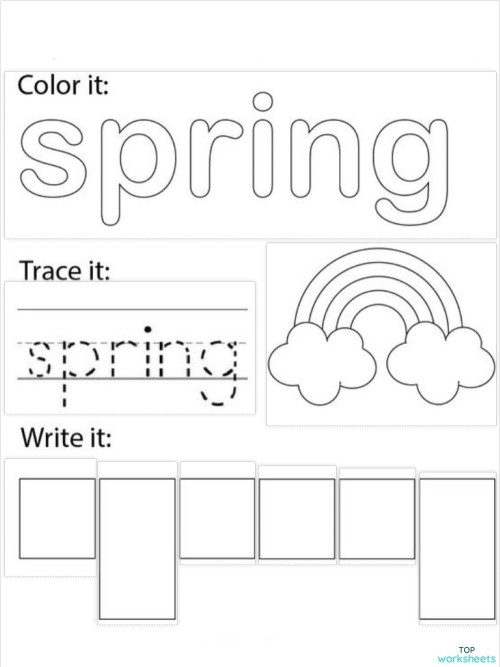 SPRING color, trace and write. Interactive worksheet | TopWorksheets