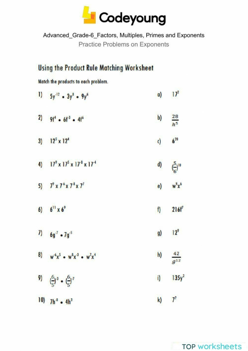 Practice Problems on Exponents Advanced. Interactive worksheet ...