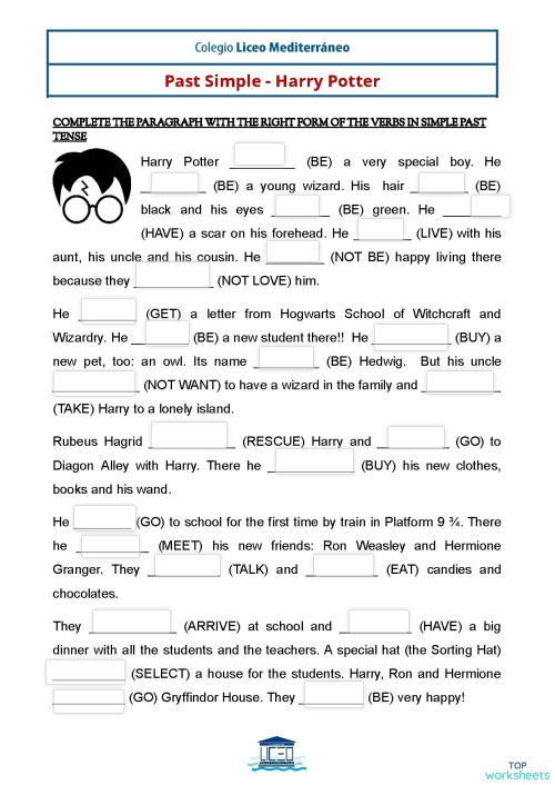 past simple harry potter interactive worksheet topworksheets