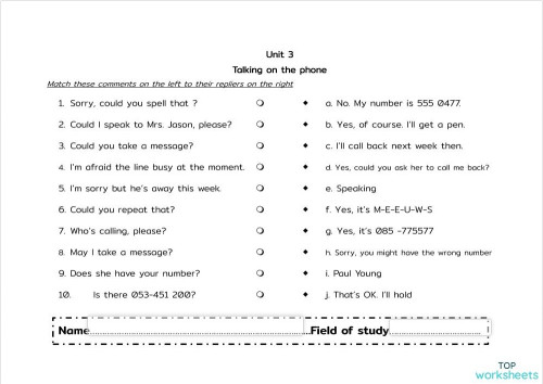 On the phone: interactive worksheets and online exercises | TopWorksheets