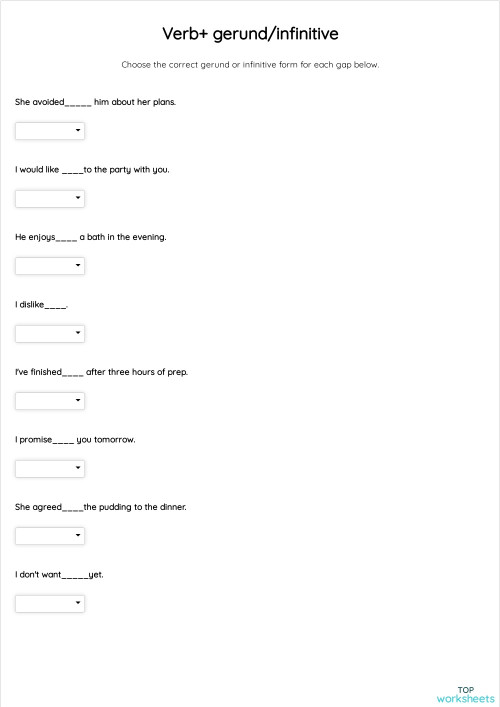 Verb+ gerund/infinitive. Interactive worksheet | TopWorksheets