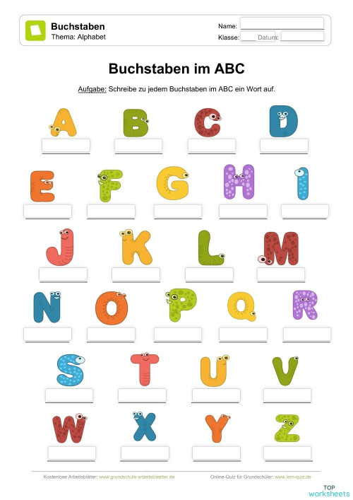 ใบงานหน่วยที่ 1 เรื่อง das Alphabet. Interaktives Arbeitsblatt