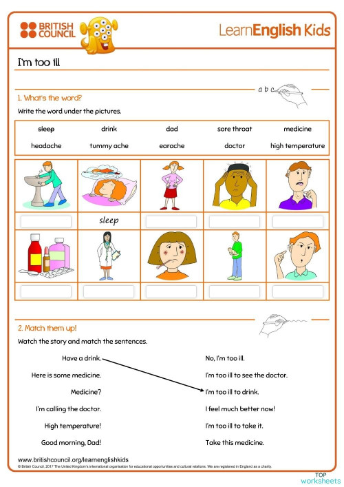 I'm too ill. Interactive worksheet | TopWorksheets