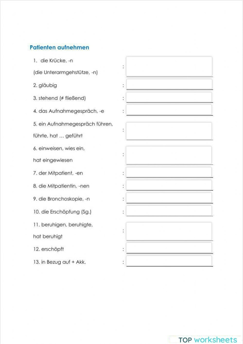 Deutsch In Der Pflege Arbeitsblätter B1 Pflege 01. Interaktives Arbeitsblatt | TopWorksheets