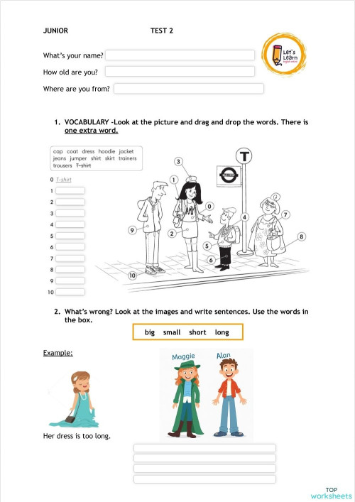 Junior- Test 2. Interactive worksheet | TopWorksheets