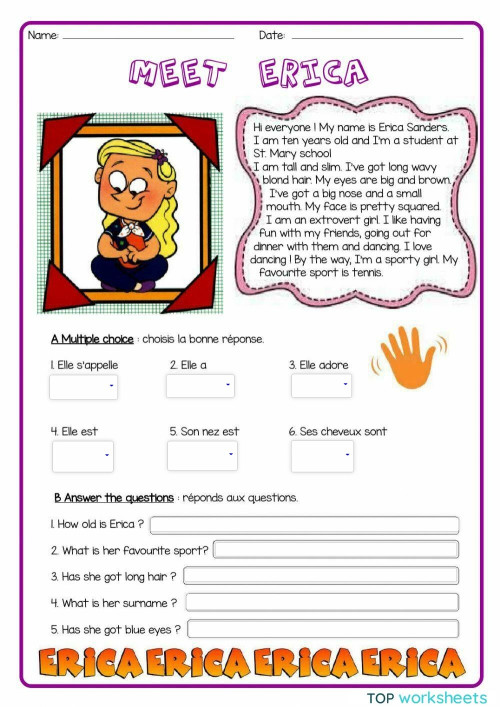 Meet Erica. Interactive worksheet | TopWorksheets