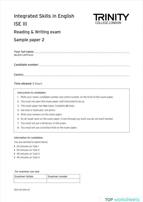 Trinity ise iii sample 2. Interactive worksheet | TopWorksheets