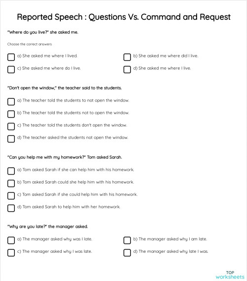 Reported Speech : Questions Vs. Command and Request. Interactive ...