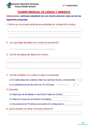EXAMEN MENSUAL DE CIENCIA Y AMBIENTE 3. Ficha interactiva | TopWorksheets