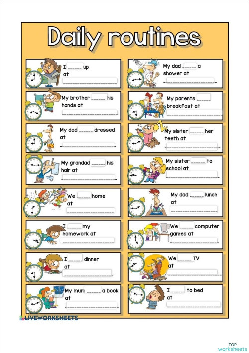 Daily routines. Interactive worksheet | TopWorksheets