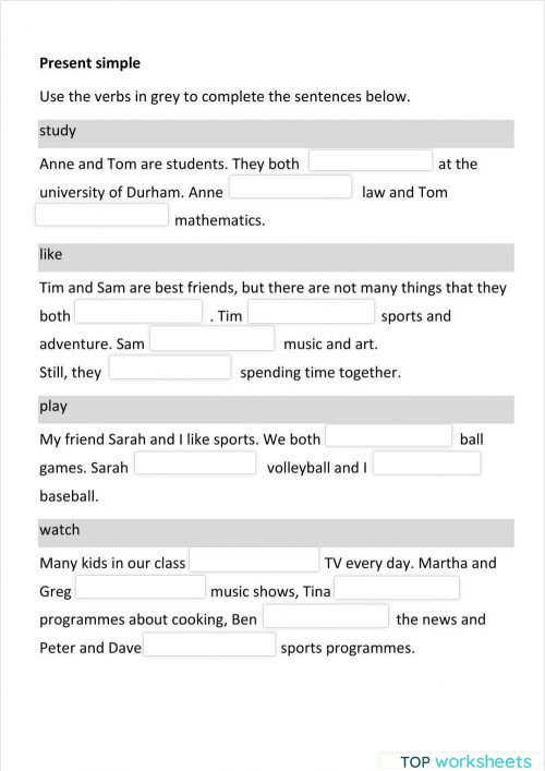 Present simple. Interactive worksheet | TopWorksheets