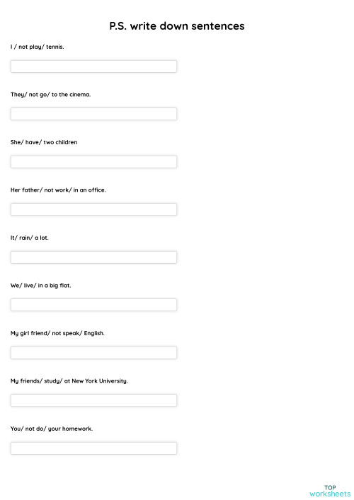 P.S. write down sentences. Interactive worksheet TopWorksheets