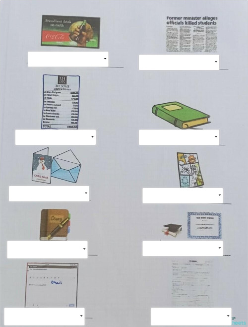 Vocabulary: Document and texts. Interactive worksheet | TopWorksheets
