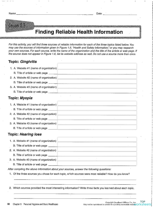 health interactive worksheets and online exercises topworksheets