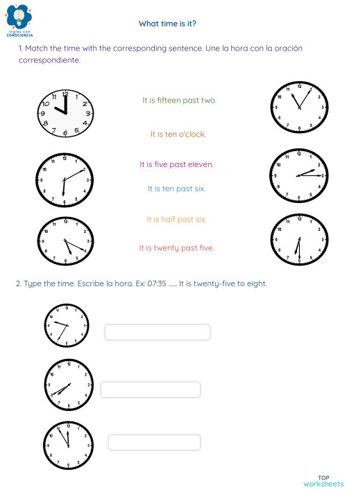 What time is it?. Interactive worksheet TopWorksheets