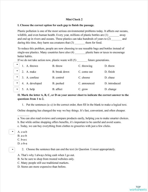 Mini Check 2_TS. Interactive worksheet | TopWorksheets