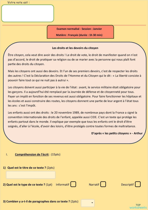 Examen normalisé : fiches interactives et exercices en ligne ...
