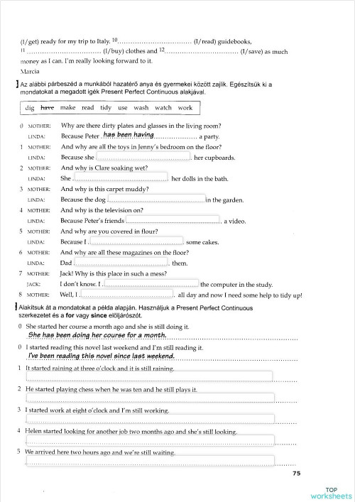 Present Perfect Continuous 1. Interactive worksheet | TopWorksheets