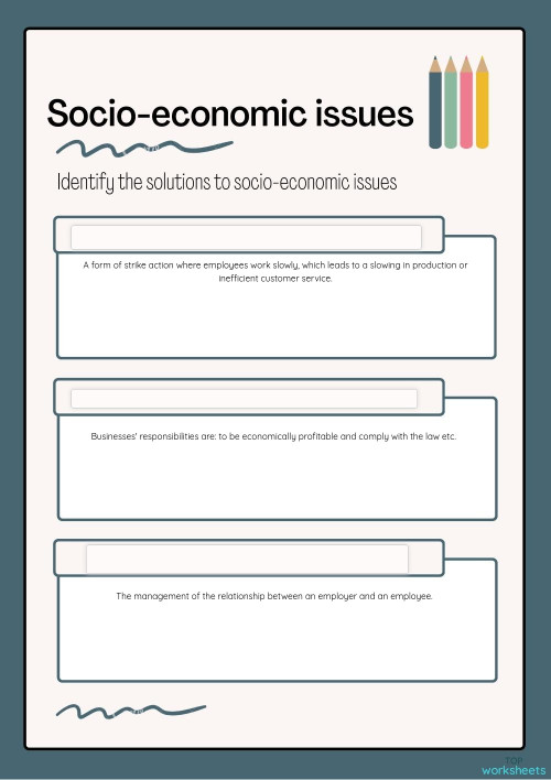 Identifying solutions to socioeconomic issues. Interactive worksheet TopWorksheets