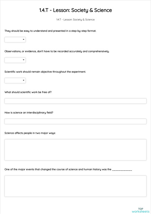 1.4.T - Lesson: Society & Science. Interactive worksheet | TopWorksheets