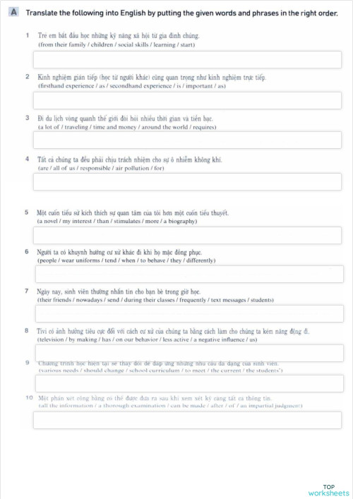 Writing basic. Bài tập tương tác | TopWorksheets