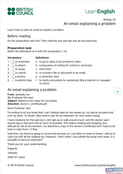 A2 Writing Task - Explaining a Problem. Interactive worksheet ...