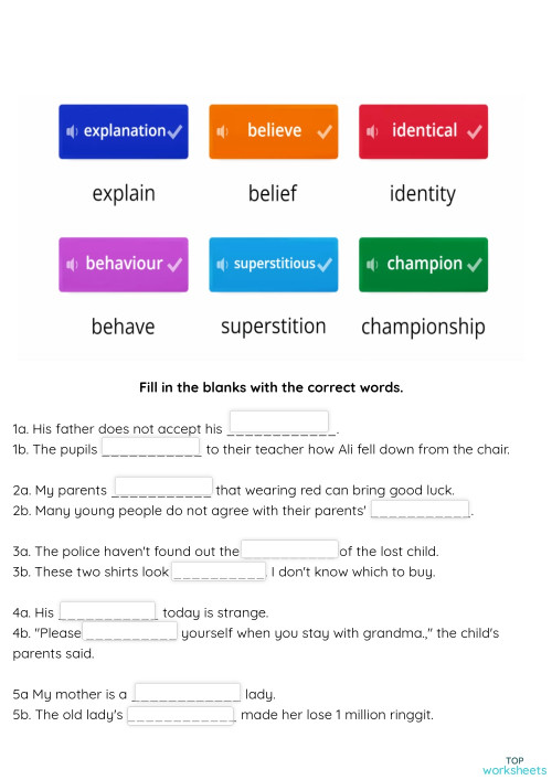 Superstition and Sports. Interactive worksheet TopWorksheets
