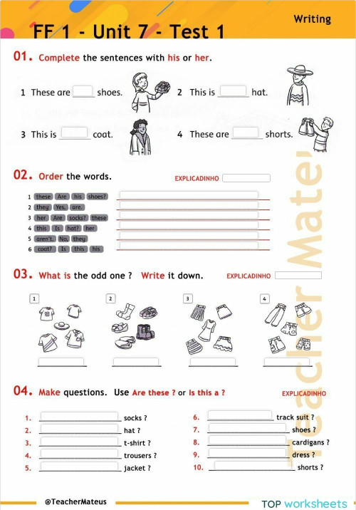 FF 1 - Unit 07 - Test 1 - Writing - New. Interactive worksheet ...
