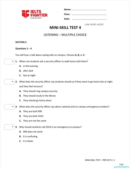 PRE - MINI TEST 4. Interactive worksheet | TopWorksheets