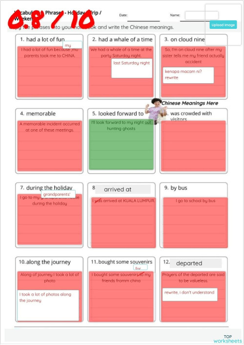 Make Sentences Trip、 Holiday Corrections. Interactive worksheet