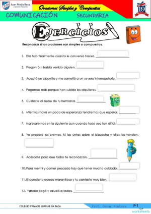Hoja De Trabajo Sobre Oraciones Simples Y Compuestas