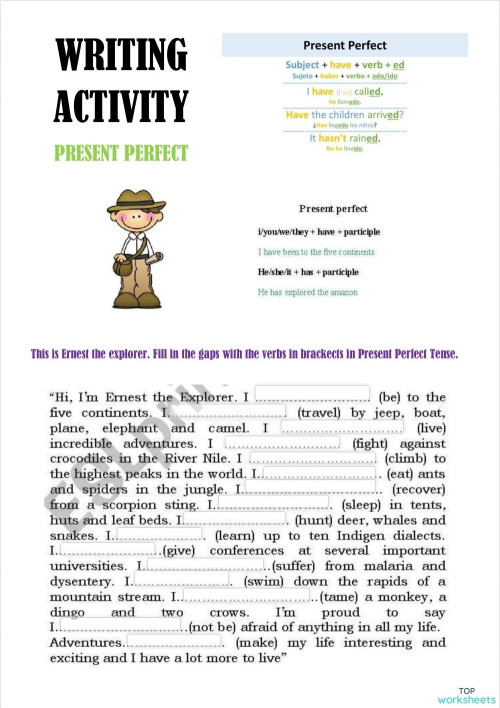 WRITING ACTIVITY - PRESENT PERFECT. Ficha interactiva | TopWorksheets