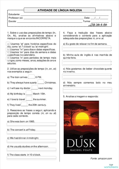 Preposição de tempo - Neo Cursos. Interactive worksheet | TopWorksheets