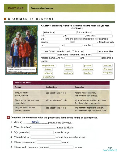 Possessives and family practice (modified). Interactive worksheet ...
