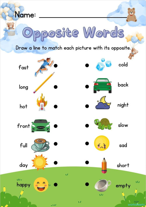Opposite Words ใบงานเชิงโต้ตอบ | TopWorksheets