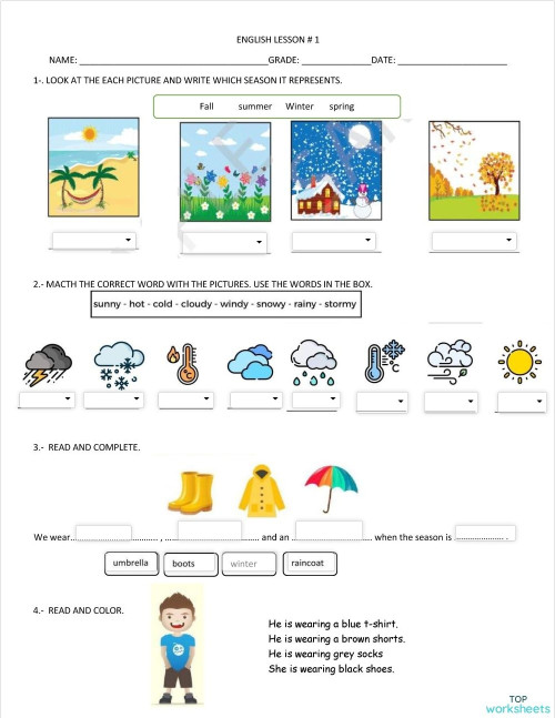 Clothes and seasons. Interactive worksheet | TopWorksheets