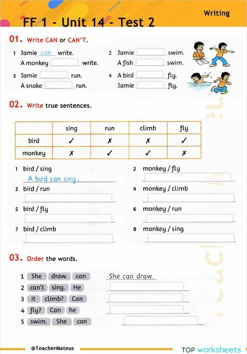 FF 1 - Unit 14 - Test 2 - Writing. Interactive worksheet | TopWorksheets