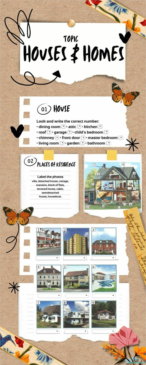 Houses and homes. Interactive worksheet | TopWorksheets