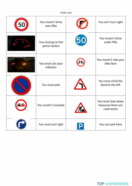 E6-B2L4-traffic rules-dictation. Interactive worksheet | TopWorksheets