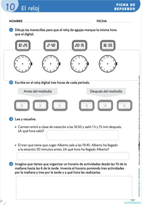 Medidas de tiempo: fichas interactivas y ejercicios online | TopWorksheets
